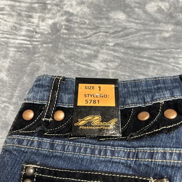New Platinum Plush Embroidered Studded Straight Jeans Womens Size 1‎ Velvet Blue - Picture 10 of 10